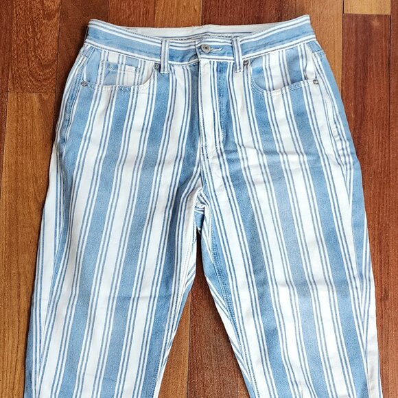 American Eagle Outfitters Blue/White Vertical Striped Mom Jeans Size 4 Short - Picture 2 of 16